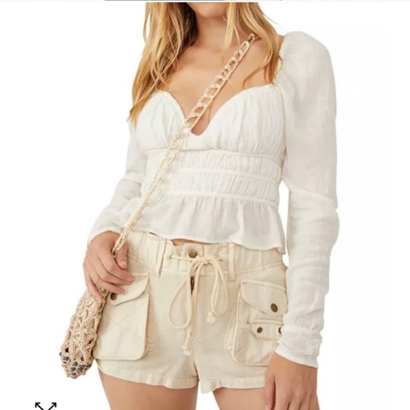 Free People Chloe Puff Smocked Top, M - Picture 2 of 13